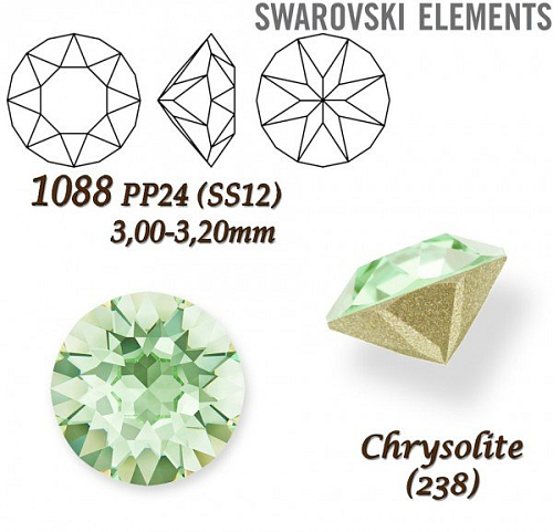 SWAROVSKI ELEMENTS 1088 XIRIUS Chaton PP24 (SS12) 3,00-3,20mm barva Chrysolite (238). 