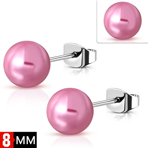 Náušnice TTE 433  na puzetkách z chirurgické ocele s perlí růžové barvy