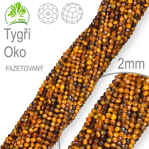 Korálky z minerálů Tygří Oko Fazetované přírodní polodrahokam. Velikost pr.2mm. Balení 190Ks.