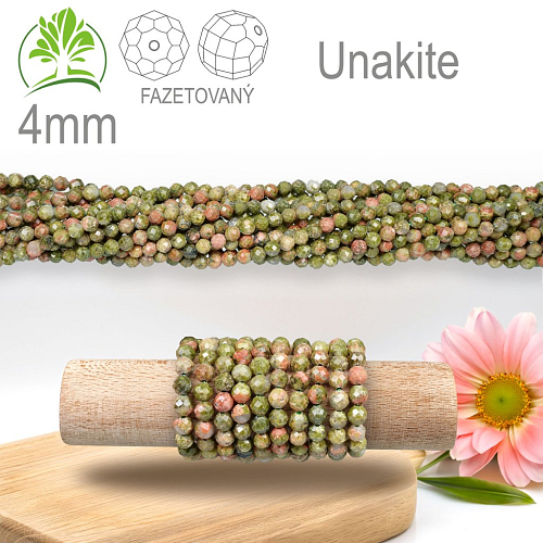 Korálky z minerálů Unakite Fazetovaný přírodní polodrahokam. Velikost pr.4mm. Balení 95Ks.