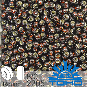 Korálky TOHO tvar ROUND (kulaté). Velikost 8/0. Barva 2205 Silver-Lined Root Beer. Balení 10g.