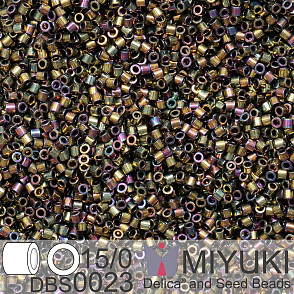 Korálky Miyuki Delica 15/0. Barva DBS 0023 Metallic Smoky Gold Iris. Balení 2g.