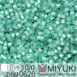 Korálky Miyuki Delica 10/0. Barva Dyed Light Aqua Green Silverlined Alabaster DBM0626. Balení 5g.