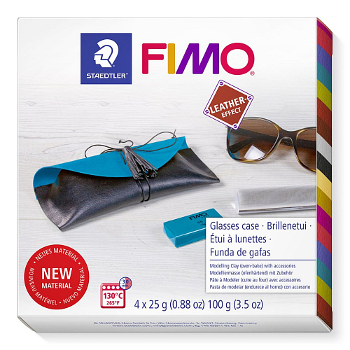 FIMO Leather Sada DIY POUZDRO na brýle balení 4 barevných bloků FIMO po 25g, komponenty a podrobný obrázkový návod.