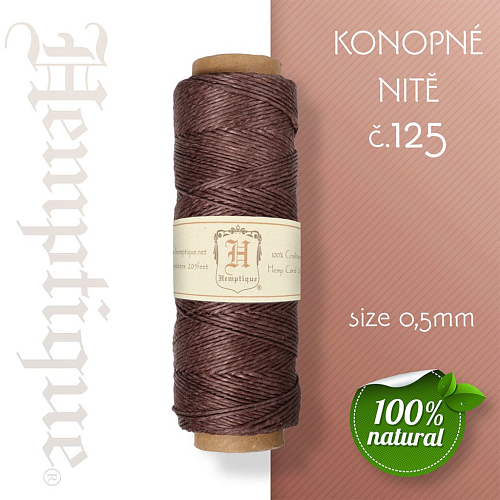 Konopná nit HEMP CORD síla nitě 0,5mm. METRÁŽ Barva č.125 Hnědá