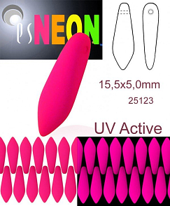 Korálky JAZÝČKY NEON (UV Active) velikost 15x5mm barva 25123 růžová. Balení 15Ks. 