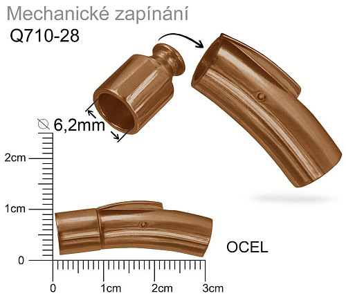Mechanické zapínání CHIRURGICKÁ OCEL ozn.-STAS-Q710-28.Materiál OCEL (staroměď). Velikost pr.8x30mm