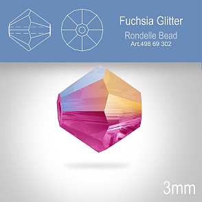 PRECIOSA Bicone (sluníčko) velikost 3mm. Barva FUCHSIA GLITTER. Balení 40ks