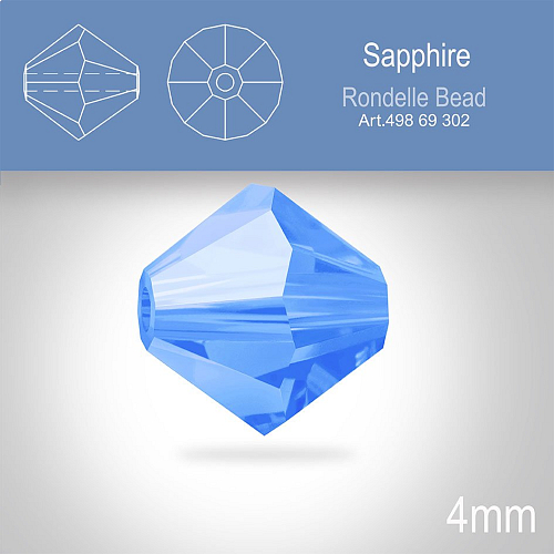 PRECIOSA Bicone MC BEAD (sluníčko) velikost 4mm. Barva SAPPHIRE. Balení 30ks