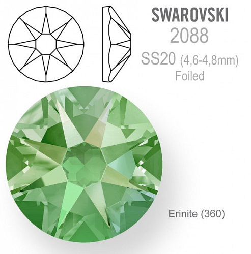 SWAROVSKI 2088 XIRIUS FOILED velikost SS20 barva Erinite