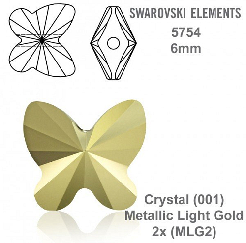 SWAROVSKI KORÁLKY Butterfly Bead barva CRYSTAL METALLIC LIGHT GOLD 2x velikost 6mm. Balení 4Ks.