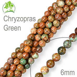 Korálky z minerálů Chryzopras Green (Chalcedon)  přírodní polodrahokam. Velikost pr.6mm. Balení 12Ks.