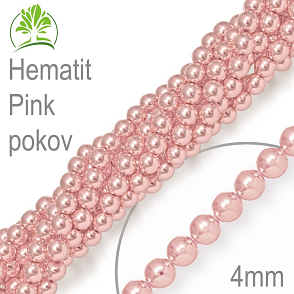 Korálky z minerálů Hematit Pink pokovený přírodní polodrahokam. Velikost pr.4mm. Balení 18Ks.