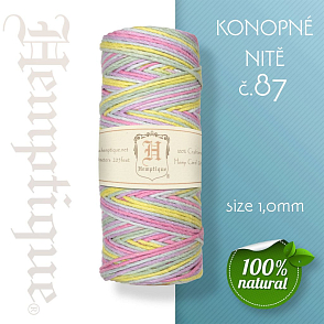 Konopná nit HEMP CORD síla nitě 1,0mm. METRÁŽ Barva č.87 Žluto-Modrá