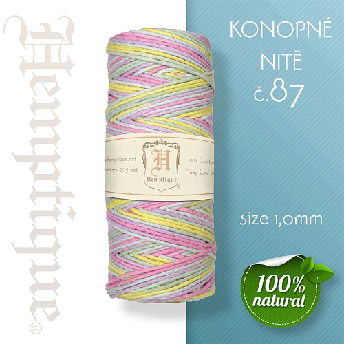 Konopná nit HEMP CORD síla nitě 1,0mm. METRÁŽ Barva č.87 Žluto-Modrá