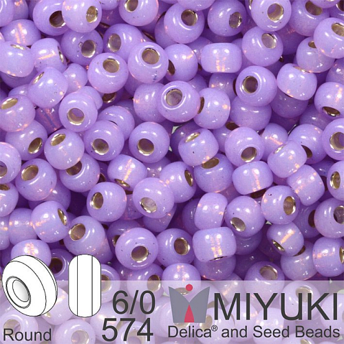 Korálky Miyuki Round 6/0. Barva 574 Dyed Lilac Silverlined Alabaster. Balení 5g