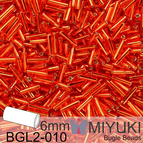 Korálky Miyuki Bugle Bead 6mm. Barva BGL2-010 Silverlined Flame Red. Balení 10g.