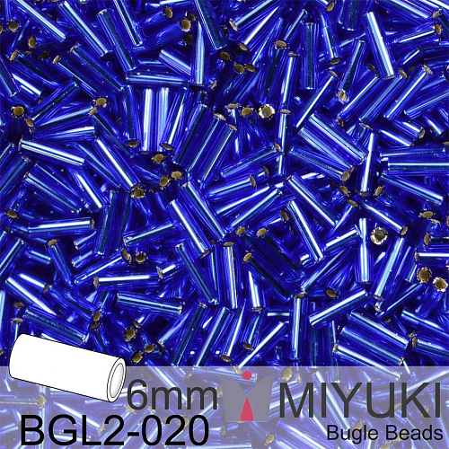 Korálky Miyuki Bugle Bead 6mm. Barva BGL2-020 Silverlined Cobalt. Balení 10g.