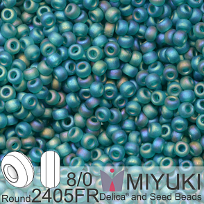 Korálky Miyuki Round 8/0. Barva 2405FR Matte Transparent Teal AB. Balení 5g