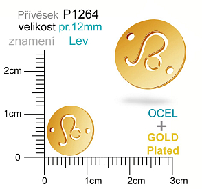 Přívěsek Chirurgická Ocel ozn-P1264 znamení LEV 2x otvor velikost pr.12mm. Barva POZLACENO. Řada přívěsků ProfiLUX