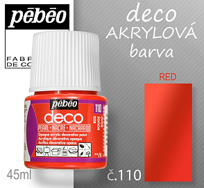 Barva AKRYLOVÁ perleťová Pébeo DECO. Odstín č.110 RED. Balení 45 ml.