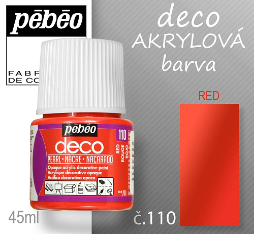 Barva AKRYLOVÁ perleťová Pébeo DECO. Odstín č.110 RED. Balení 45 ml.
