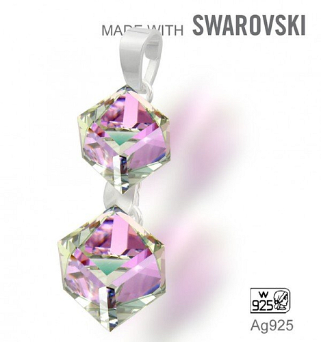 Přívěsek Made with Swarovski 4841 Crystal (001) Vitrail Light  (VL) 6 a 8mm+šlupna Ag925