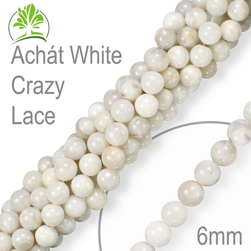 Korálky z minerálů Achát White Crazy Lace přírodní polodrahokam. Velikost pr.6mm. Balení 12Ks.