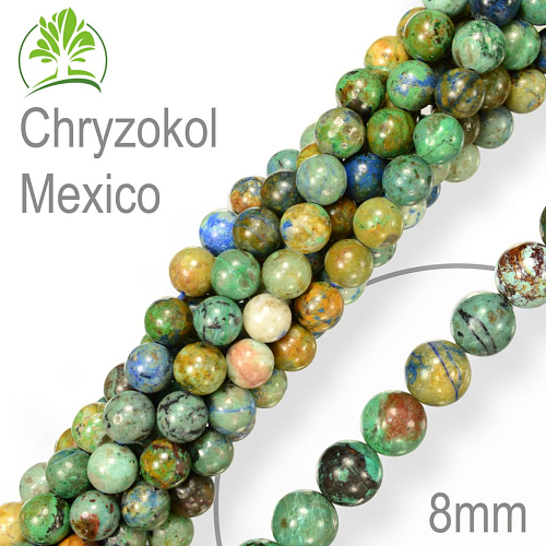 Korálky z minerálů Chryzokol Mexico. Velikost pr.8mm. Balení 10Ks.