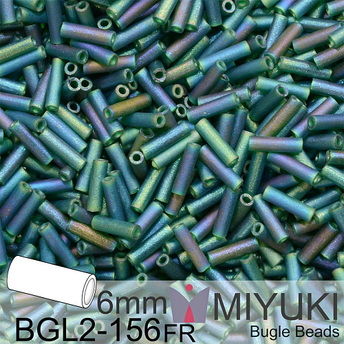 Korálky Miyuki Bugle Bead 6mm. Barva BGL2-156FR Matte Transparent Dark Emerald AB. Balení 5g.