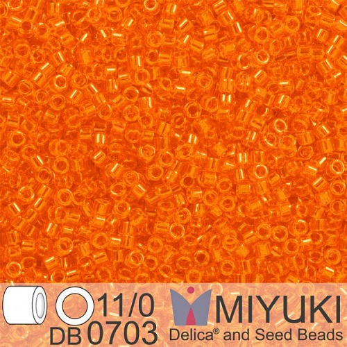 Korálky Miyuki Delica 11/0. Barva Tr Orange  DB0703. Balení 5g.
