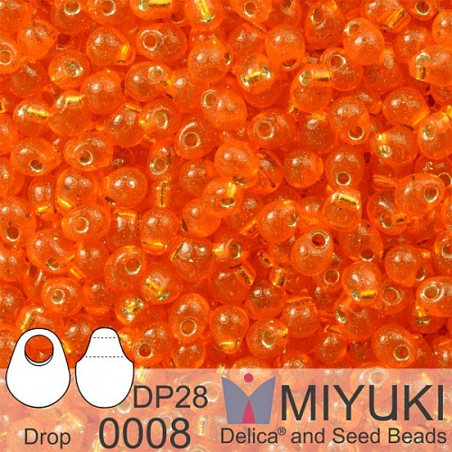 Korálky Miyuki Drop 2,8mm. Barva 0008 S/L Orange Balení 5g