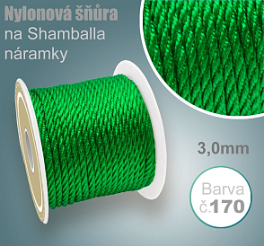 Nylonová šňůra COPÁNKOVÁ na Shamballa náramky průměr nitě 3,0mm. Barva č.170 Zelená