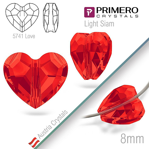 Korálky PRIMERO Crystals . Tvar 5741 Love. Barva Light Siam. Velikost 8mm