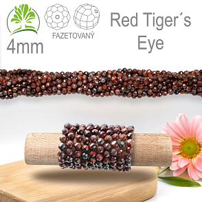 Korálky z minerálů Red Tiger´s Eye Fazetovaný přírodní polodrahokam. Velikost pr.4mm. Balení 95Ks.