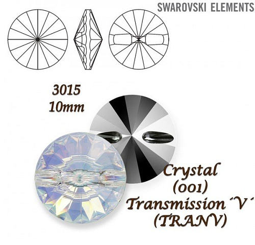 SWAROVSKI Buttons 3015 barva CRYSTAL TRANSMISSION ´V´velikost 10mm.