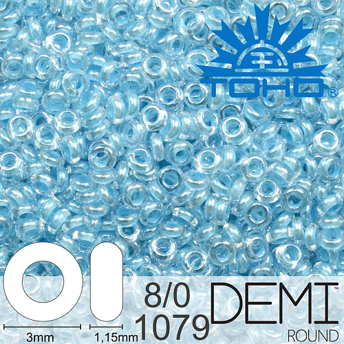 Korálky TOHO Demi Round 8/0. Barva 1079 Inside/Color Crystal/Baby Blue-Lined. Balení 5g