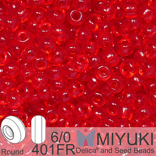 Korálky Miyuki Round 6/0. Barva 140D Transparent Dark Red Orange. Balení 5g