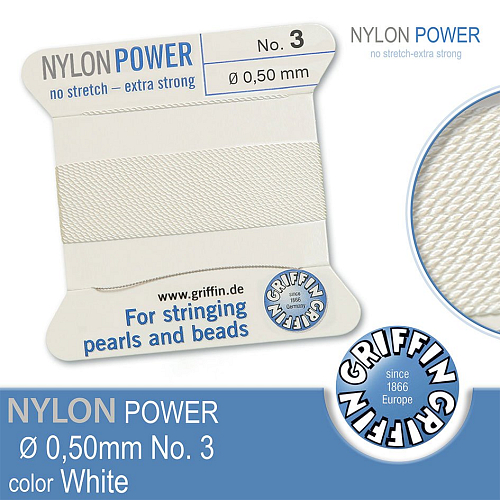 NYLON Power velmi pevná nit GRIFFIN síla nitě 0,50mm Barva White