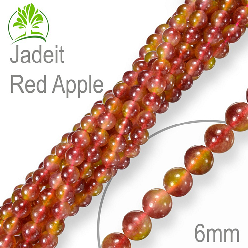 Korálky z minerálů Jadeit Red Apple přírodní polodrahokam. Velikost pr.6mm. Balení 12Ks.
