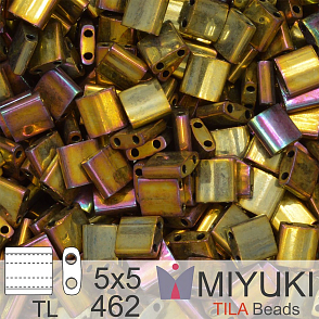 Korálky MIYUKI tvar TILA BEADS velikost 5x5mm. Barva TL 462 Metallic Gold Iris. Balení 5g.
