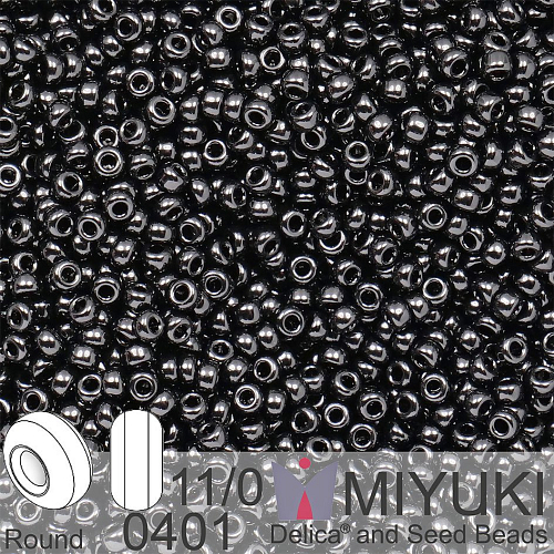 Korálky Miyuki Round 11/0. Barva 0401 Black. Balení 5g.