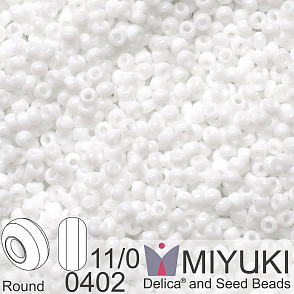 Korálky Miyuki Round 11/0. Barva 0402 White. Balení 5g.