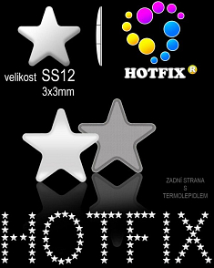 Kovové NAILHEAD HOTFIX nažehlovací polotovary. STAR Velikost SS12 (3,00-3,20mm) Tl.0,6mm. Barva 016 BÍLÁ (lesklá ocelová). Balení 70Ks.