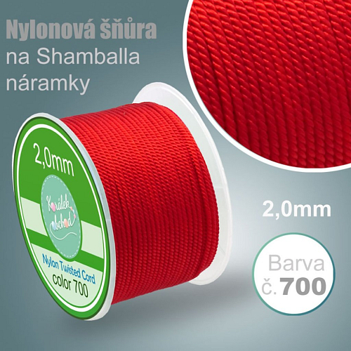 Nylonová šňůra COPÁNKOVÁ na Shamballa náramky průměr nitě 2,0mm. Barva č.700 Červená