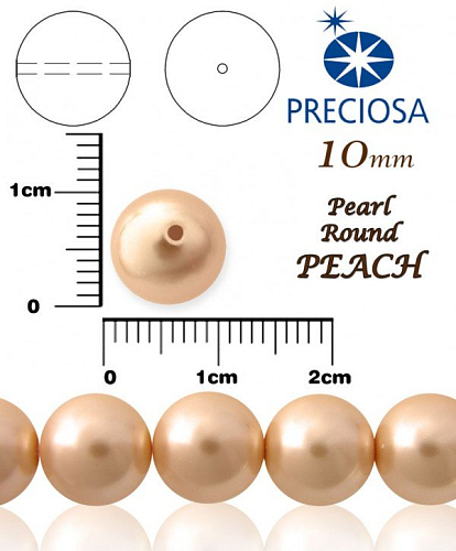 PRECIOSA Voskované Perle barva PEACH 98998 velikost 10mm. Balení návlek 12Ks. 