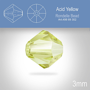 PRECIOSA Bicone (sluníčko) velikost 3mm. Barva ACID YELLOW. Balení 40ks