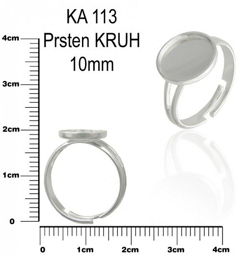 PRSTEN s lůžkem tvar KRUH 10mm. Ozn.Ka 113. Barva stříbrná. 