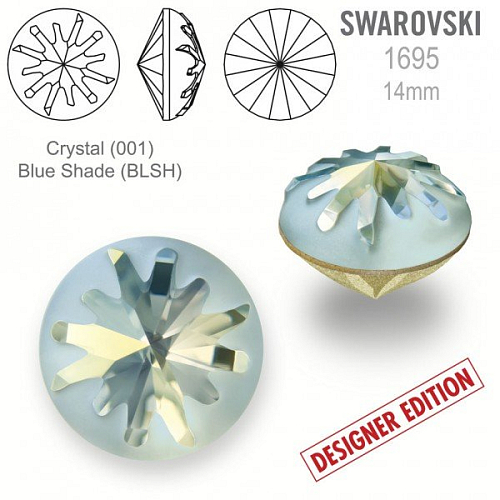 Swarovski 1695 Sea Urchin Round Stone PF velikost 10mm. Barva Crystal (001) Blue Shade (BLSH).