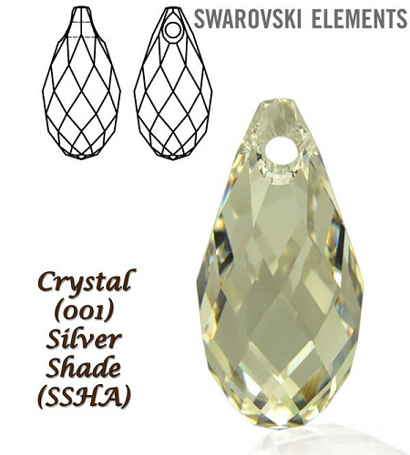 Swarovski 6010 Briolette Pendant 21x10,5mm. Barva CRYSTAL SILVER SHADE